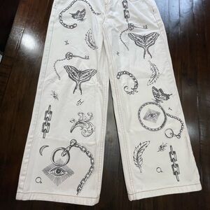 Milk White Pants with Black Graphic Designs